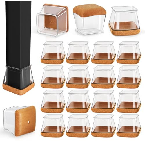 Square Chair Leg Floor Protectors, 16 Pcs Silicone Chair Leg cover caps for Hardwood Floors with Wrapped Felt, Furniture Feet Protectors Pads (Fit:27-36mm)