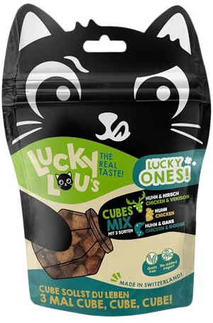 Ellasdekokrempel Lucky Lou Lucky Ones Cubes Mixpack 80g - Katzenfutter - Mixpack - Würfel für Katzen aller Altersstufen - Huhn, Gans, Hirsch - 80 g