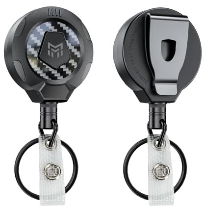 MNGARISTA Verstärkter einziehbarer Schlüsselanhänger mit Gürtelclip, 283,5 g Einzug, 80 cm Edelstahlkabel, Taktische ID Ausweishaspel, einziehbarer Schlüsselring, 2er-Pack