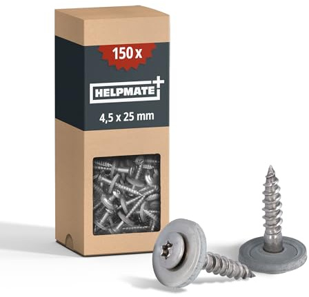 HELPMATE – Vis de ferblantier en acier inoxydable A2 – 4,2x25 mm – 150 pièces – T20 – DIN 7995 – tête bombée avec rondelle plate et rondelle EPDM