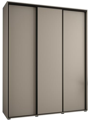 MEBLE KRYSPOL Dakota 1 Schrank mit DREI Schiebetüren - Moderner Kleiderschrank mit Kleiderstange und Regalen - 235,2x200x60cm - Kaschmir Schwarz