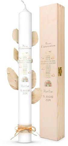 AMARI ® Kommunionkerze personalisiert Kreuz Schrift (002.08.02) H:40cm/⌀:4cm - Kerze Kommunion - Kommunionkerze Junge/Mädchen - Kommunionkerze selbst gestalten - Kommunionkerze personalisiert