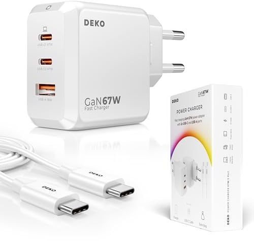 DEKO Cargador USB C 65W/67W Doble Puerto PD de Carga Rápida - Compatible con Laptop, MacBook, iPhone, Samsung