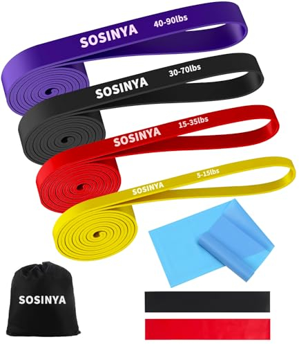 SOSINYAFitnessbänder [7er Set] Fitnessgeräte für Zuhause: für Kraftraining Inklusive Tragetasche,Pull Up Fitnessbänder,Bänder Krafttraining für Fitness,Sport,Muskelaufbau,Klimmzug/Yoga