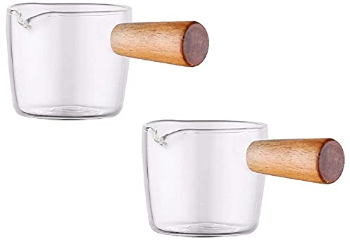 IMCCZONY CréMier en Verre Transparent 2 PièCes SéRies avec PoignéE en Bois, Mini Pichet de CréMier au Lait de Café. 100 ML
