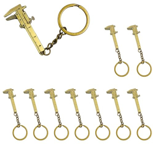 Sarini Llavero mini calibrador de 10 piezas, llavero creativo de aleación móvil, llavero calibrador estándar, llavero de herramienta calibrador para llaves, billetera, coche