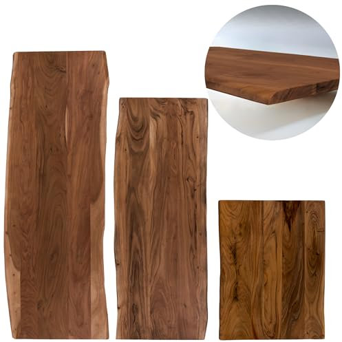 trelevo Holzplatte 200x60 cm, Akazienholz massiv 26mm, Tischplatte nussbaumfarben, Baumkantenplatte für Beistelltisch, Couchtisch und Nachttisch