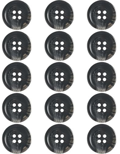 ftiemlovde 15 Stück 4 Loch Bunte Knöpfe zum Annähen Selber Machen Basteln(Schwarz 25mm)