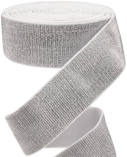GORGECRAFT 6m Silbernes Glitzer-Gummiband 4cm Breit Metallisches Stretchband Zum Nähen Gewebte Strickspule Besatz Stirnband Zum Basteln von Hosenbund Taillengurt Kleidungsstück Kleidungszubehör