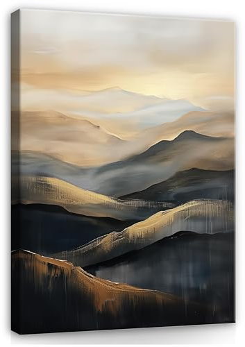 WallArena - Leinwand Bilder Gebirge Berge - 80x120 cm Leinwandbilder - Bild auf leinwand - Wandbild XXL groß Wandbilder für Wohnzimmer Schlafzimmer Wohnzimmerbilder Modern kunstdruck - Landschaft Gold