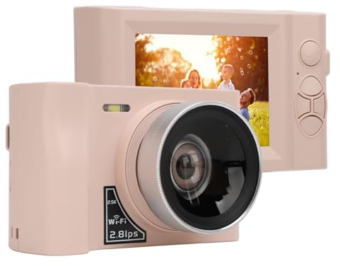 2,5K-Digitalkamera für Fotografie, 24-MP-Vlogging-Kamera mit 2,88-Zoll-Bildschirm und WLAN, 16-facher Digitalzoom, Kompakte Videokamera für Reisen (PINK)