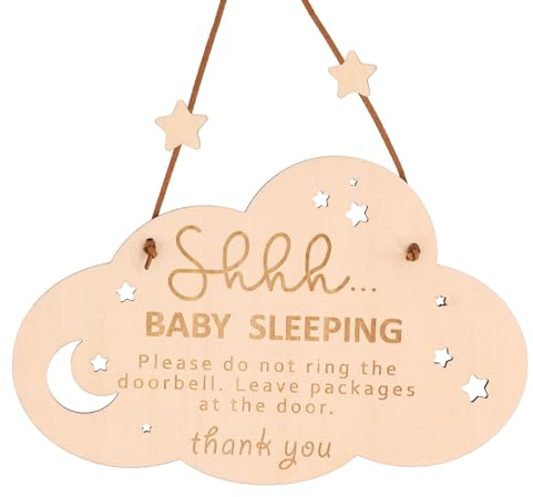 Schild Baby Schläft für die Haustür, aus Holz Türschild Psst Baby Schläft Bitte Nicht Stören Schild Baby Schläft Türhänger für Babyzimmer als Heimdekoration Geschenke für Junge Eltern