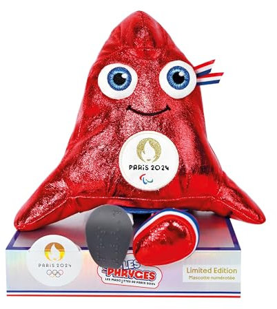 Doudou et Compagnie - Peluche Mascotte Officielle JO Paralympiques - Edition Limtée à 2024 Peluches - Fabriquée En France - 29 cm - Jeux Paralympiques Paris 2024 - Peluche Phryge Brillante - JO2429