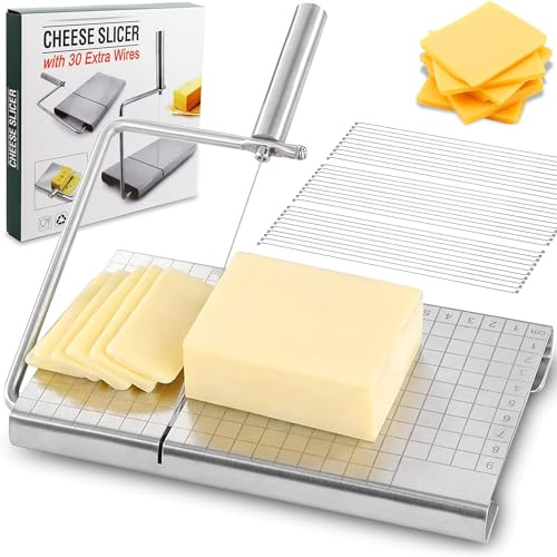Käsehobel, Edelstahl Draht Käseschneider, Einstellbare Dicke Käseschneider Brett mit 30 zusätzlichen Drähten für Blockkäse