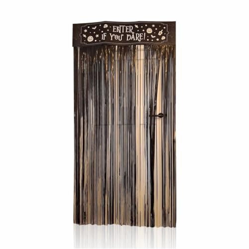 MNVD Halloween Door Curtain Spooky Door Curtain Foil Perfect Creepy Haunted House Decor Entrance Curtain Backdrop Streamers Ideal For Halloween Parties Seasonal Festivals Black 1.8m