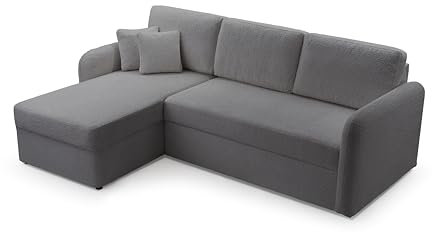FurniShop24 Ecksofa L-Form mit Schlaffunktion und Stauraum - Eckcouch mit Ottomane, Klappsofa für Wohnzimmer, Modernes Design Schlafsofa Tony - Dunkelgrau