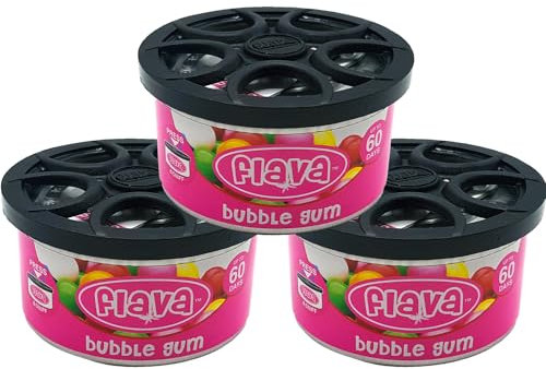 Flava - Original Tin, Air Freshener Tin for Cars, Bubblegum - 60 Days Long Lasting Fragrance, Fresh Smelling Scent, Eliminates Odour - Perfect for Home & Office - Pack of 3
