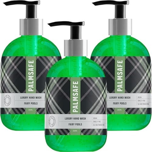 Palm Safe Fairy Pools 300ml x 3 Luxury Hand Wash Soothing Hand Cleanser Hydrates Sensitive or Irritated Skin 300ml Pump Bottle with Natural Bioactives to Nourish and Moisturise Vegan-friendly