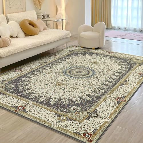BedLooms Machine Washable Rugs Living Room Large 160x230 cm – Grey Area Rugs for Bedroom Short Pile Non Slip Floor Carpets Traditional Floral Vintage Cashmere Design Boho Rug Carpet (Willow Grey)