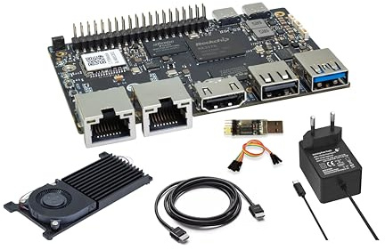 Banana Pi BPI-M5 Pro Linux 8GB Entwicklungsboard, Octa-Core RK3576 CPU 6TOPs NPU, 8K HDMI Video Encoder, 2xGbE Ethernet für AI IoT Erweiterungen, ARM Mini PCs und Edge Computing (8+64GB, Bundle2)