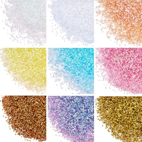 SUNNYCLUE 90g 9 Colores Cuentas Bingsu Crujientes Cuentas Bingsu Blancas Rosas Y Doradas Surtido de Plástico con Purpurina Complementos Tubo de Pajita Engarzada Cuentas A Granel para Rellenar Jarrone