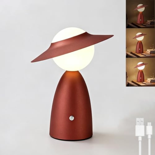 LOGT Figur Tischlampe mit Touch Dimmbare LED Akku Tischleuchte Kabellos Pilz Lampe Art Deco Nachttischlampe USB Aufladbar Tragbar Nachtlicht 3 Farbmodi Pilzlampe für Schlafzimmer Wohnzimmer,Rot
