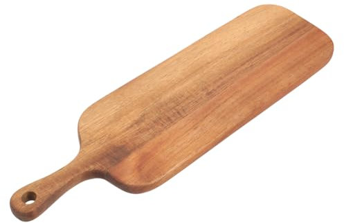 Cabilock Acacia Wood Cutting Board with Handle, Long Wooden Charcuterie Board for Bread, Pizza, Sushi, and Food Serving Decorative Breadboard for Home Kitchen