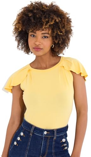 Joe Browns Women's Fashion Flutter Sleeve Jersey Top, Regular Fit, Yellow, UK 14