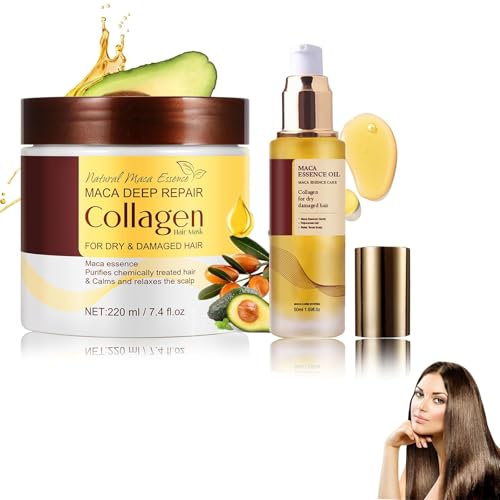 2PCS Collagen Haarpflege Set Gesichtsmaske und Arganöl werden für tiefe Reparatur, Trockenes und beschädigtes Haar Pflege - starke Feuchtigkeitspflege und Glättung, Für Alle Haartypen (B)