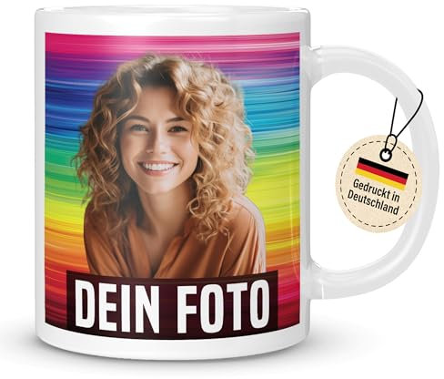 Personalisierte Tasse mit Foto, Tasse personalisiert mit Foto und Text – gedruckt in Deutschland (Weiß, Basic Druck)