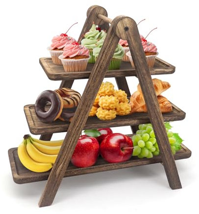 3 Tier Serving Tray Wooden Cupcake Stand, Wood Cupcake Stand 3 Tier Wood Dessert Display Stand for Party Birthday Wedding (wood)