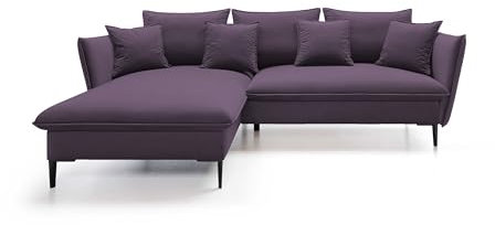 DomiMeble DomoHome Ecksofa Gloss mit Schlaffunktion, Freistehend, Ottomane und Goldenen Füßen – Samtsofa im GLOSSour-Stil für Ihr Wohnzimmer, mit Zierkissen, 258x167x91cm, Linke Seite HELL GRAU