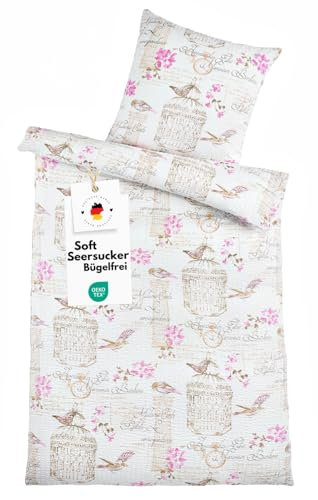 Carpe Sonno Seersucker Bettwäsche 135x200 Mikrofaser | Sommer Bettwäsche Seersucker Bettbezug 135 x 200 Sommerbettwäsche Bettwäsche-Sets Muster Bügelfreie Bettwäsche Seersucker 135x200 Weiß