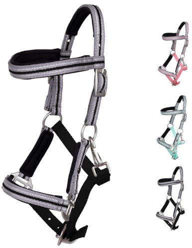 NETPROSHOP Fohlenhalfter Flore mit Stirnband weich gepolstert und verstellbar Falabella Shetty Pony Full, Groesse:Fohlen Shetty, Farbe:Schwarz