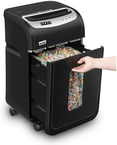 Robuster, vertraulicher Aktenvernichter mit 30 l ausziehbarem Korb, Rollen und stausicherem System für kontinuierlichen 30-minütigen Einsatz in Büros und Unternehmen