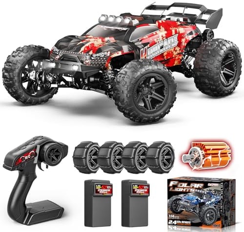 YESHIN 1:14 Ferngesteuertes Auto, 4WD RC Auto 40+km/h Hochgeschwindigkeits MonsterTruck für Kinder Erwachsene, 2.4Ghz All Terrain Rennauto mit 2 wiederaufladbaren 1300-mAh-Akkus und 2 Reifensätzen