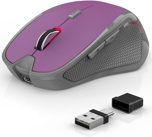 Azmall Ergonomische Maus Kabellos für Laptop/PC/MacBook/iPad, 2.4GHz & Bluetooth Büro Stumme Funkmaus, 1600 DPI Optical Tracking Für Links und Rechtshänder (Violett, Silent Kabellose Maus)