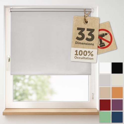 Blumtal Verdunkelungsrollo ohne Bohren 70x210cm - Thermorollo/Verdunklungsrollo 100% Verdunkelung - Klemmrollos für Fenster ohne Bohren - 4-lagiges Rollo UV-beständig - Abdunkelungsrollo Grau