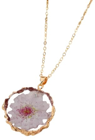 JZWCHQ Getrocknete gepresste Blumen für Frauen und Mädchen, getrocknete Blumen, unregelmäßiger Kreis-Anhänger, Halskette, konservierte frische Blume, Vergissmeinnicht-Halskette, gepresste Blume