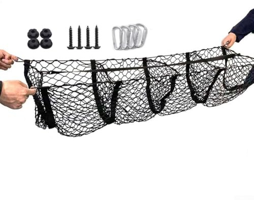 Jotekonoby Schwarze 3D-Cargo-Netztasche mit 4 Körben für Cybertruck, Pickup-Truck und SUV-Kofferraumaufbewahrung, Organizer, 110 x 30 cm
