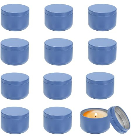 QUARKZMAN 3oz Kerzen Dosen 12 Stück Metall Kerzen Dosen Mit Deckeln Runde Leere Blechdosen Großpackung Zur Aufbewahrung Von Tee Und Zum Basteln Von DIY Kunsthandwerk Blau