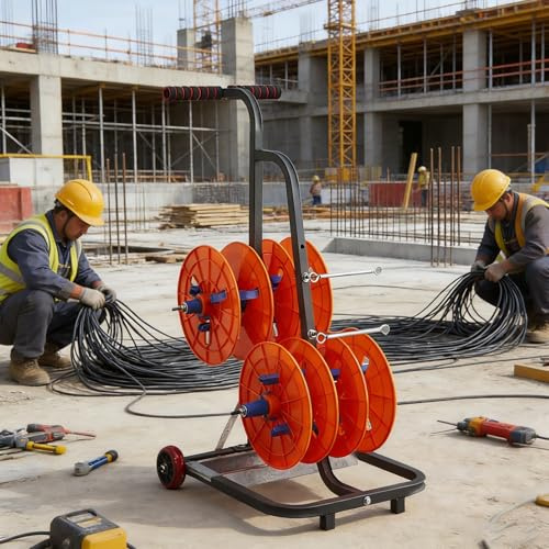 kabelabroller 4/6-Rollen-Drahtspulenständer Mit Rad Und Ablagefach, Elektrischer Kabelspender, Spulenhalterwagen,(A,4 reel)