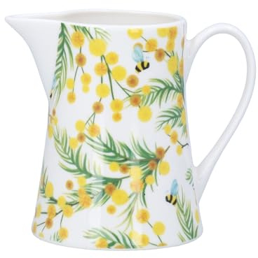 Gisela Graham Serving Jug, Yellow Mimosa Pattern, 350ml, Bone China, White