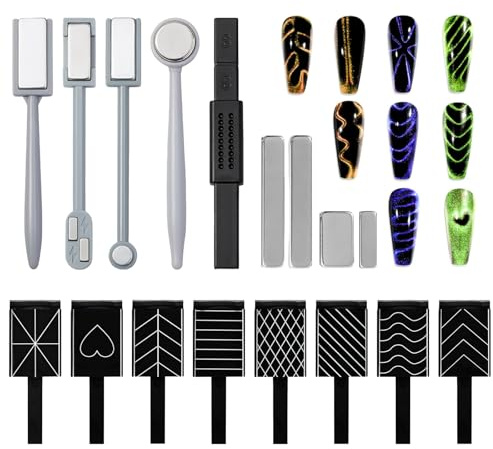 17 Pcs Cat Eye Magnet for Nails, Professional Nail Magnet Set | Metal Nail Art Tools, Multiple Magnetic Effects for Cat Eye Gel Polish, Home DIY and Salon Use