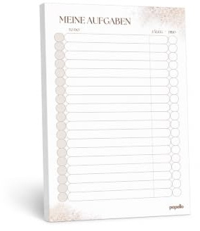 papello To Do Listen Block A5 – To Do Liste/Todo Liste Block mit Fälligkeit & Prio, 50 Seiten, weißes Recyclingpapier, Design und Druck in Deutschland, beige/weiß