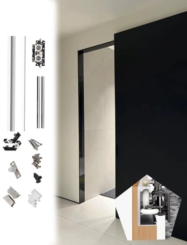 Riel Puerta Corredera Kit de Herrajes para Rieles Ocultos para Puertas de Madera, Rieles Deslizantes para Puertas de Granero Comerciales, Guías para Puertas Corredizas(80cm/31.4inch/2.6ft)