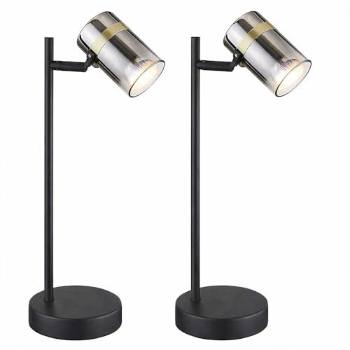 Tischleuchte schwarz Schreibtischleuchte Glas Nachttischlampe schwenkbar, Metall, GU10 Fassung, LxBxH 13,2x12x35 cm, 2er Set