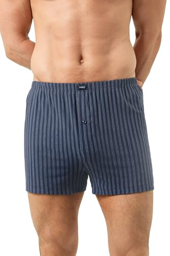 Mey Herren Boxershorts Atmungsaktiv Serie Denim Stripes | Lässige Schnittform, Legere Passform, Elastischer Komfortbund, Bequemer Sitz, Dekorative Knopfleiste ohne Eingriff, Gr. 4-8