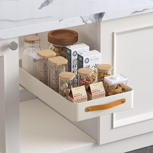 GarveeLife Telescopic Drawer Extendable Drawer for Kitchen Cupboard Organiser Metal Slide Out Drawers with Handle for Kitchen Pantry
