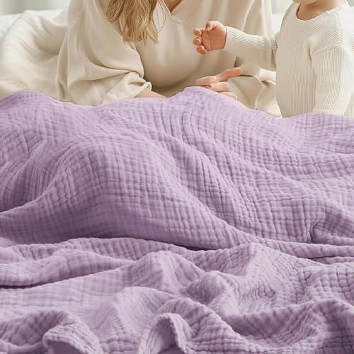 LLELEMAMO 2026 Musselin Decke - Sommer Musselindecke 150 x 200, 100% Natürliche Baumwolle Musselindecke Leichte Sanfte, Musselin-Decke für Erwachsene, Kinder, Perfekt für Bett, Sofa (Lila,150 * 200)